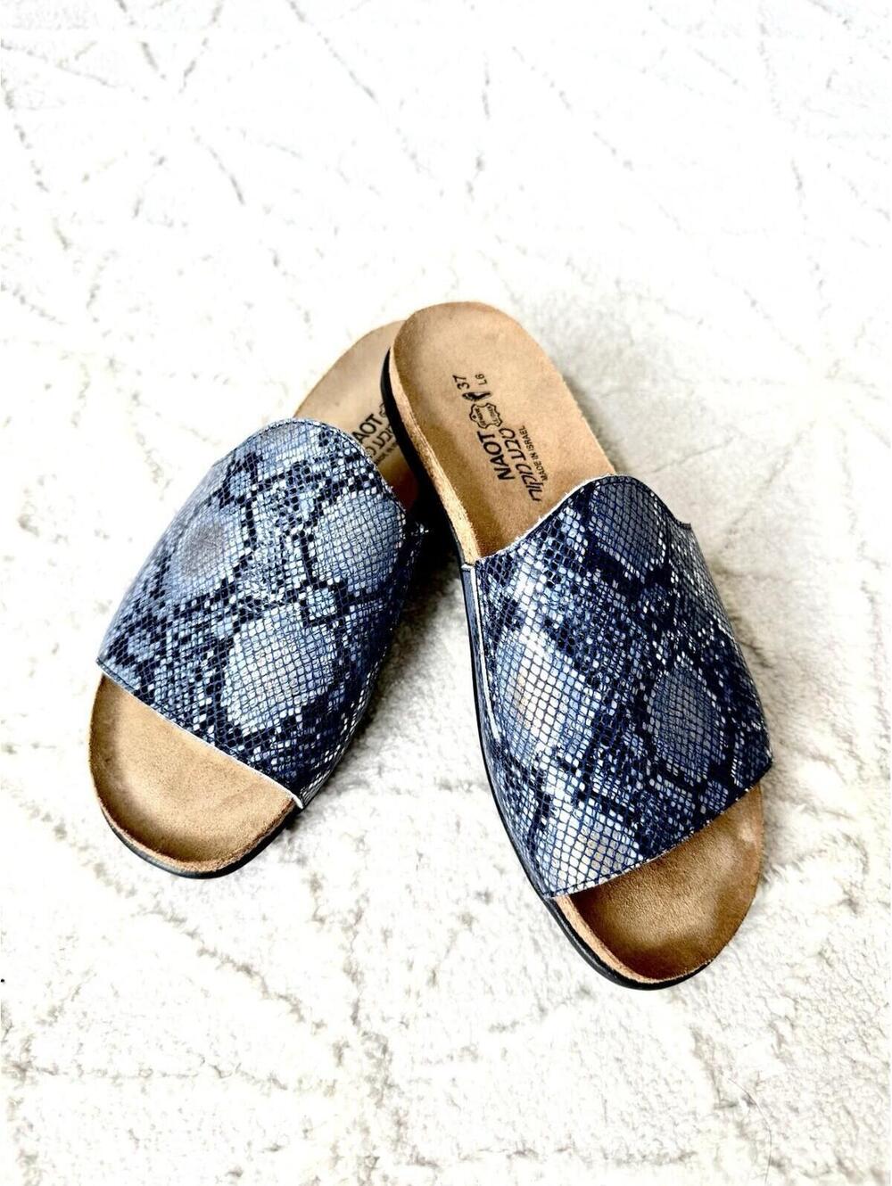 Naot Skylar Womens Slide Sandals Blue Python Print Leather Open Toe Size 6